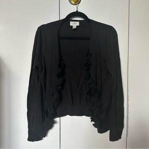 Loft | black | ruffle cardigan sweater